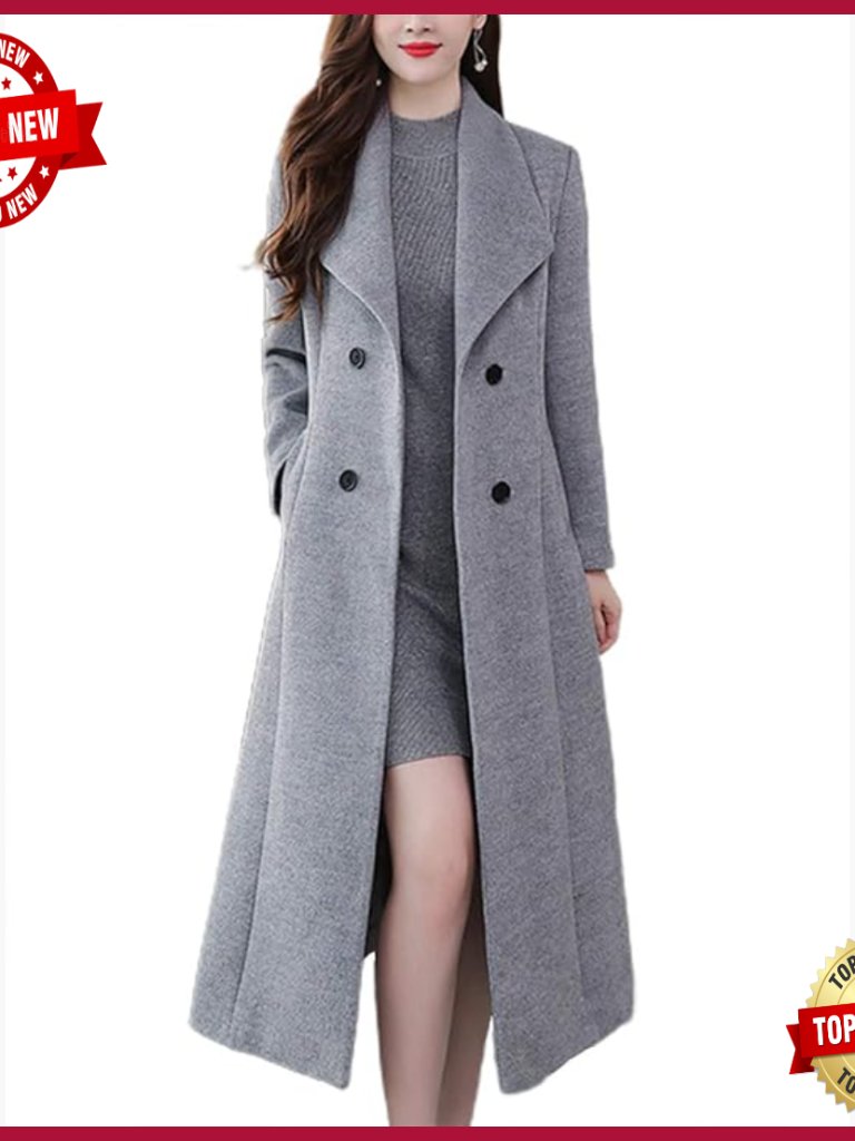 Maxi Wool Blend Pea Coat Double Breasted Shawl Collar Winter Trench Coat